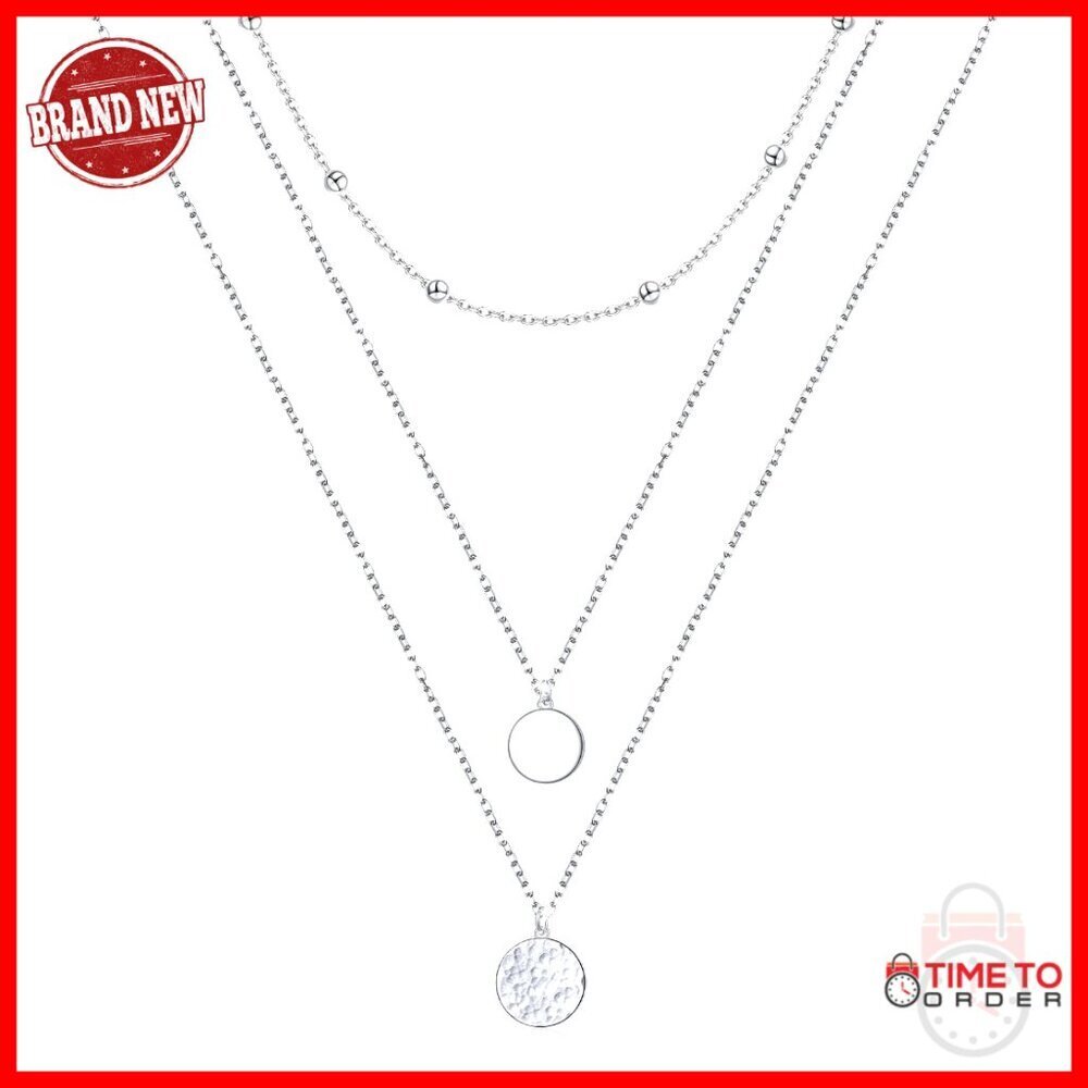Sterling Silver Triple Layer Necklace with Pendant, 14-20 Inch Chain
